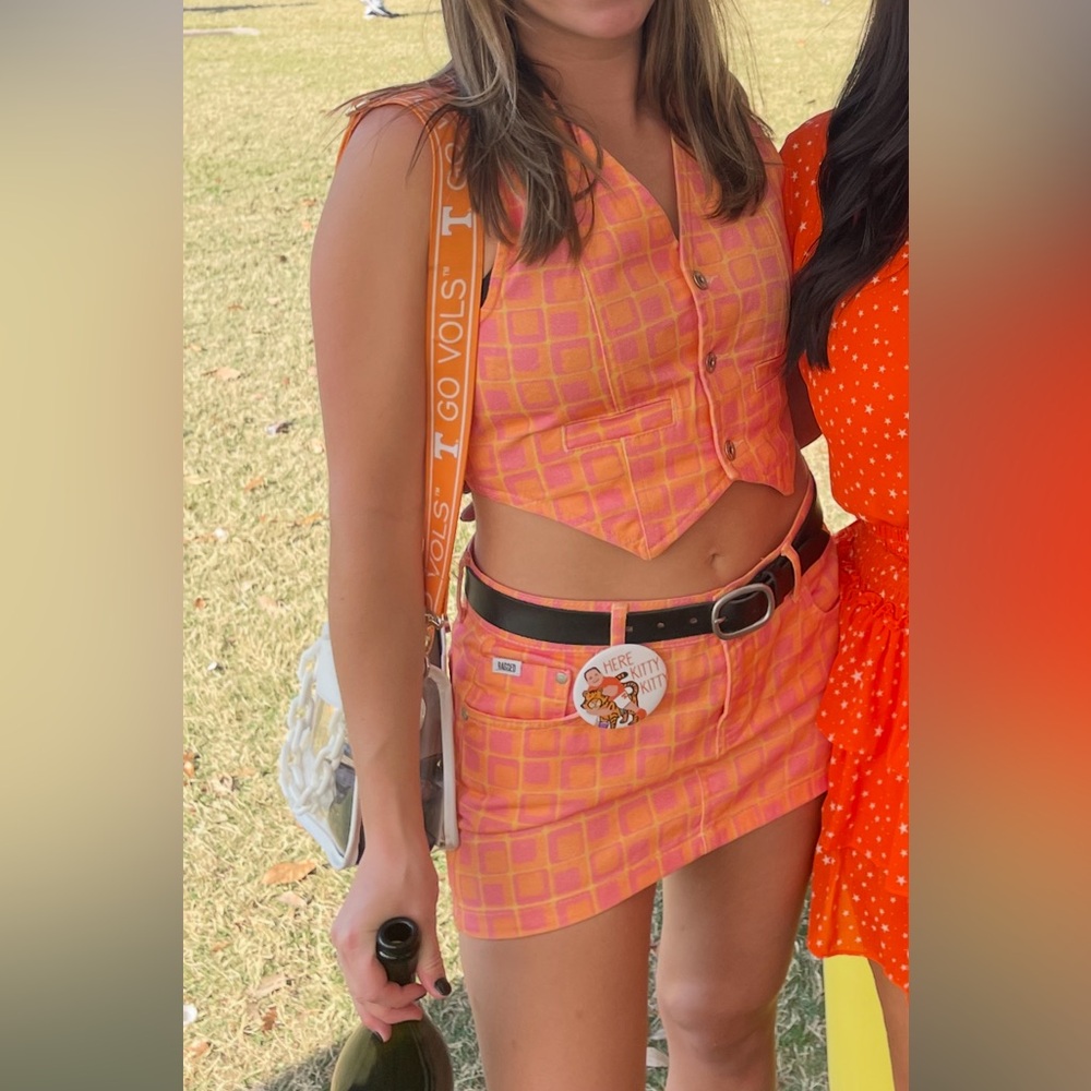 The Ragged Priest Orange and Pink vest & skirt